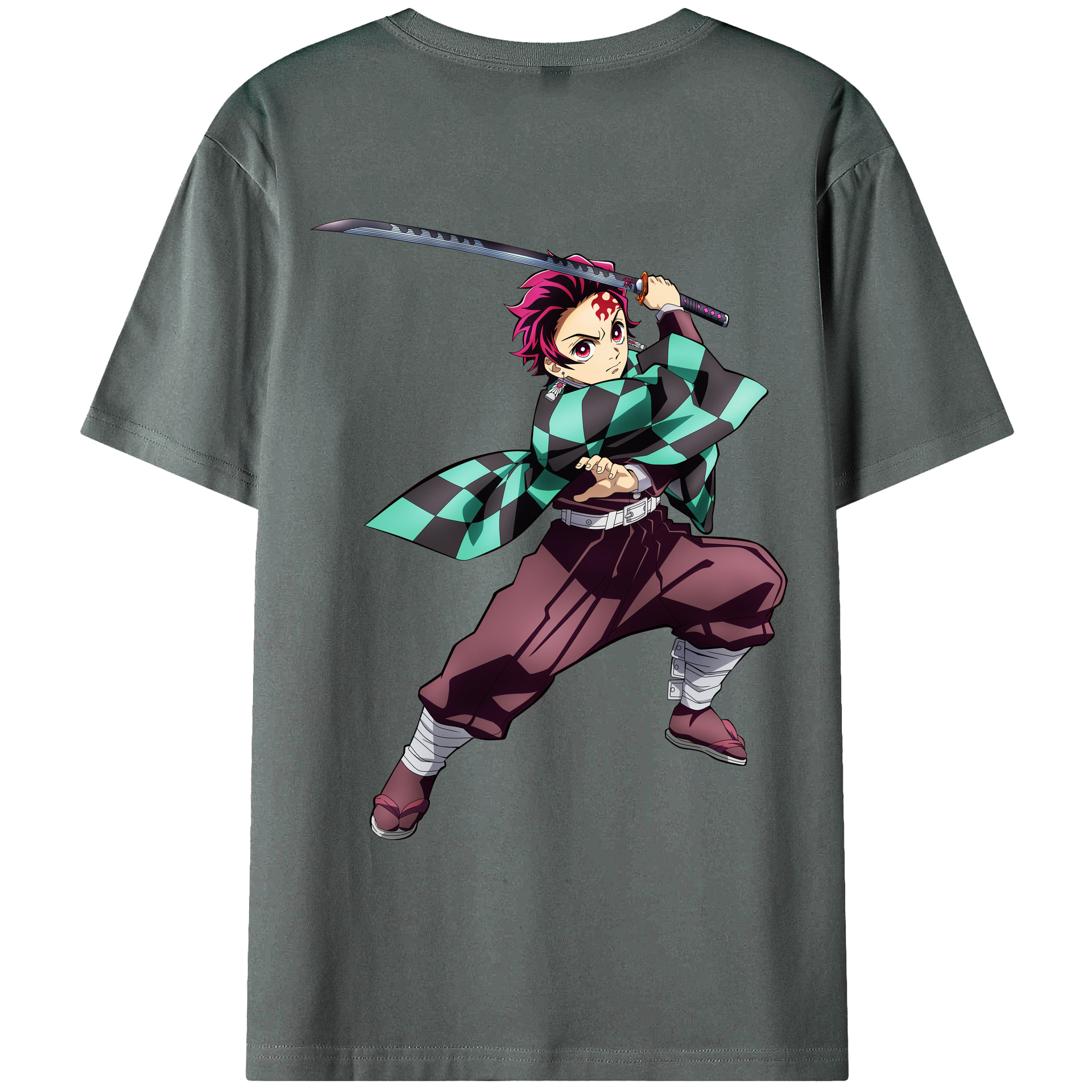 （画像用） 鬼滅の刃 竈門 炭治郎／かまど たんじろう Kamado Tanjirou 綿100％ メンズ半袖Tシャツ（バックプリント） 通気性